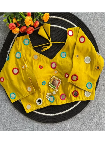 Navratri Special Pure Roman Silk Mirror Work Blouse